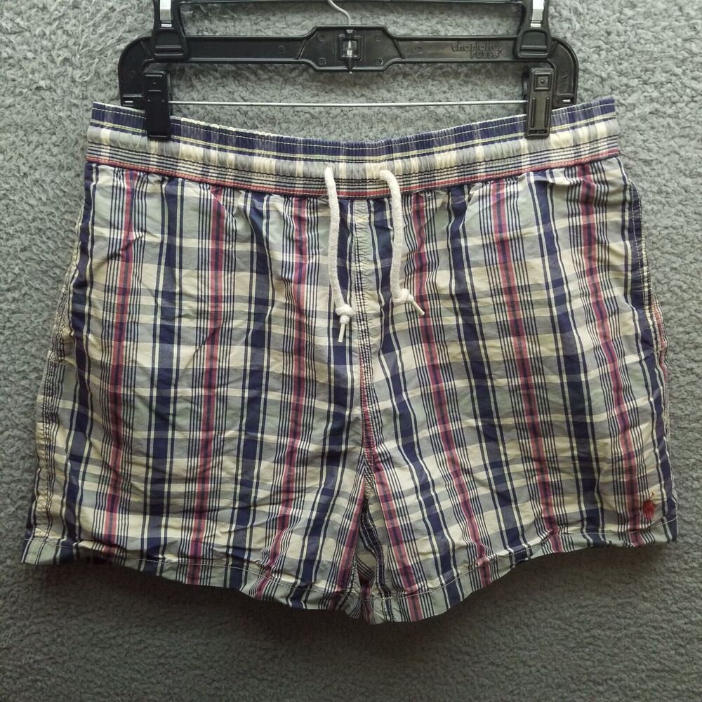 Polo Ralph Lauren Men's L Plaid Multicolor Trunks Swimwear 34.25" 4.5" 12.5"